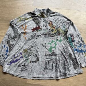 Inoah Top Women Medium Abstract Artsy Oversized Long Sleeve Mock Neck Pullover